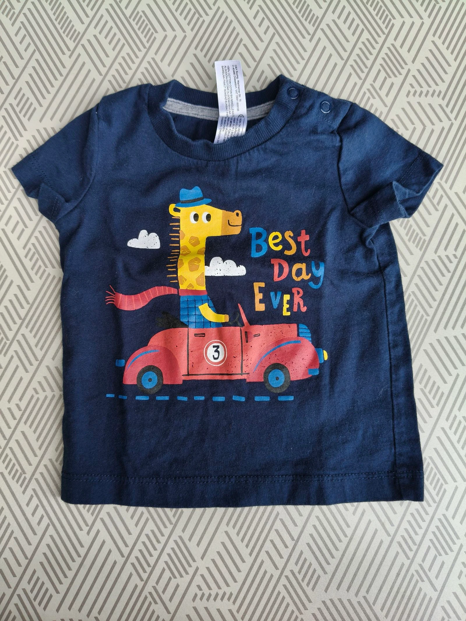 Tee-shirt manches courtes garçon C&A bleu marine girafe 80 cm